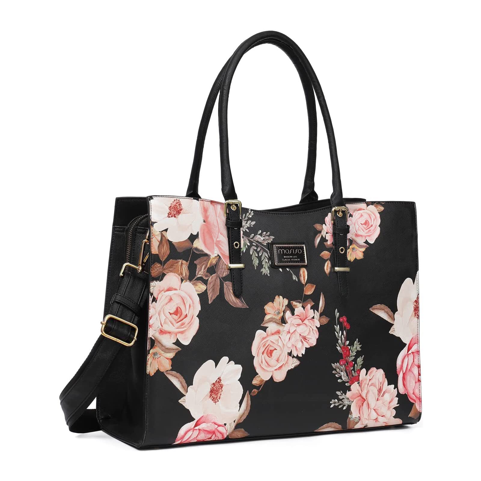 

Laptop Tote Compatible with inch Peony Waterproof Briefcase with Adjustable PU Handle [MOSISO] Bag, MacBook, 17-17.3 Laptop, (Black) чорний