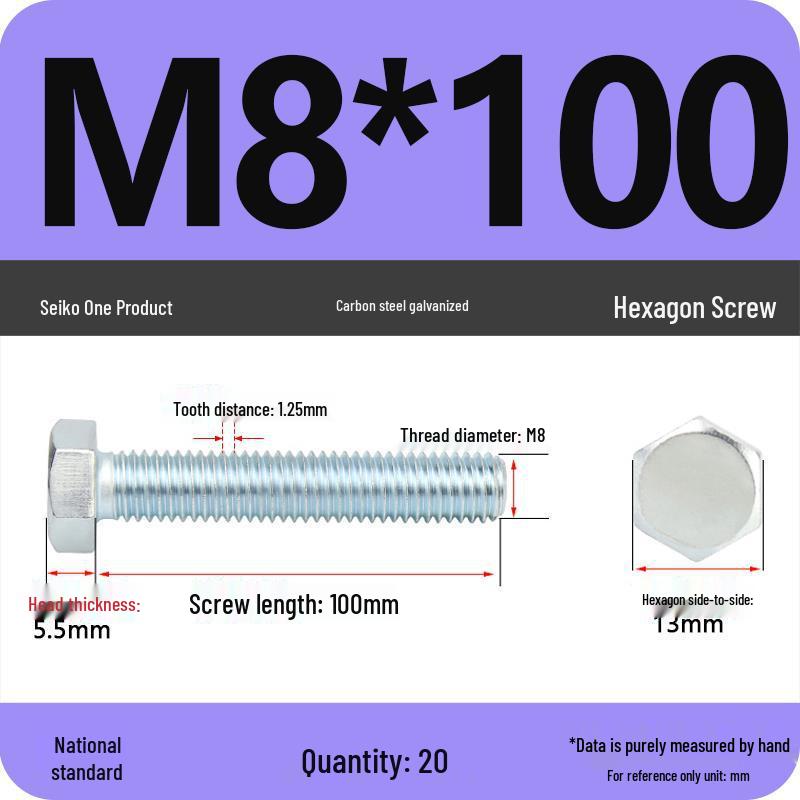 8.8 Grade Galvanized Hex Head Bolt, High-Strength M4-M30