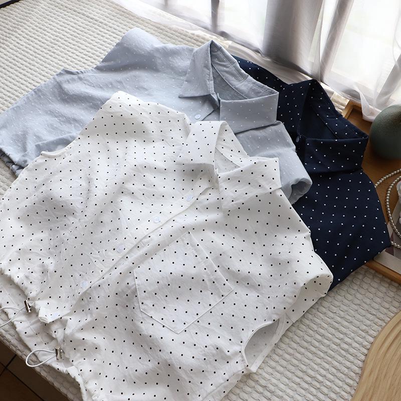 

2025 Summer Korean Polka Dot Drawstring Sleeveless Women s Top One Size белый