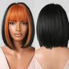 Short Orange Straight Bob Hair Synthetic Wigs with Bangs Orange Colorful Cosplay Party Wig for Women Heat Resistant Fiber Daily