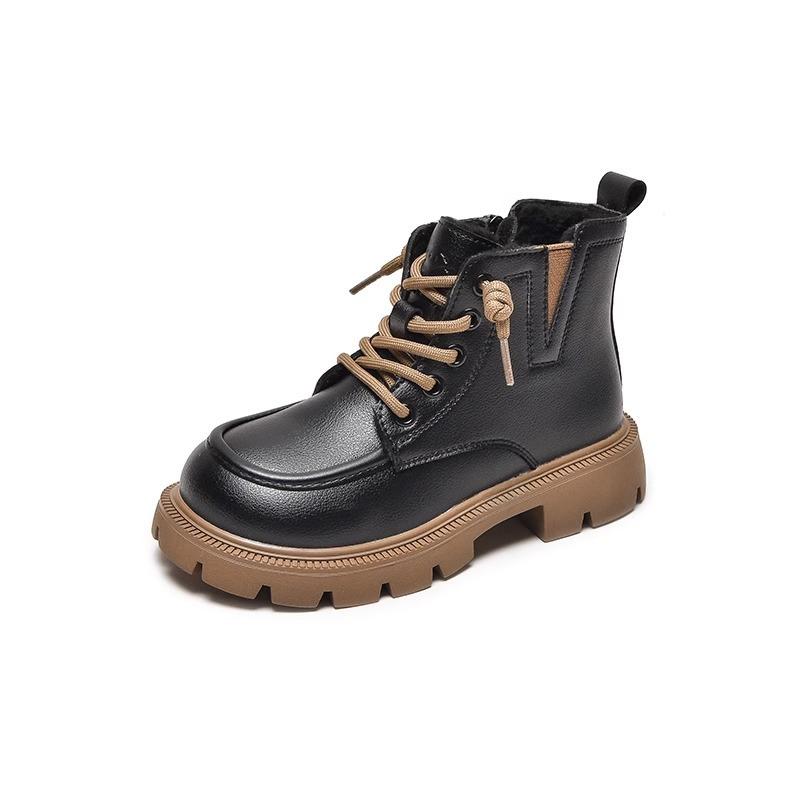 Amerikanische Retro-Kinderschuhe Fleece Thermische Baumwollstiefel Kinder Nichtrutschende Lederstiefel