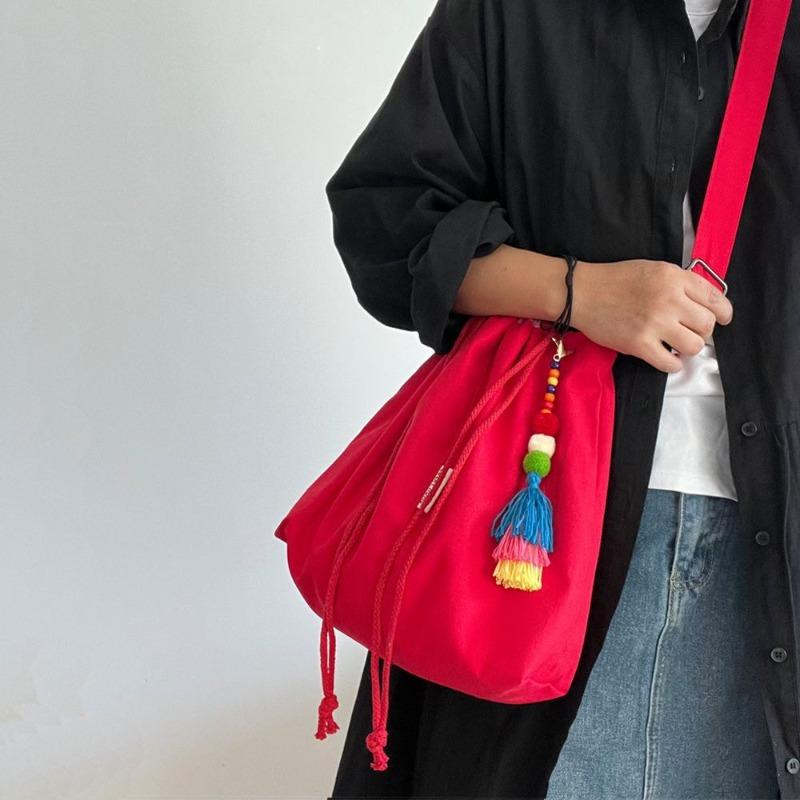 

Double-sided bag, plaid denim canvas bag, large-capacity tote bag, drawstring bundle bag available on both sides, bucket bag.