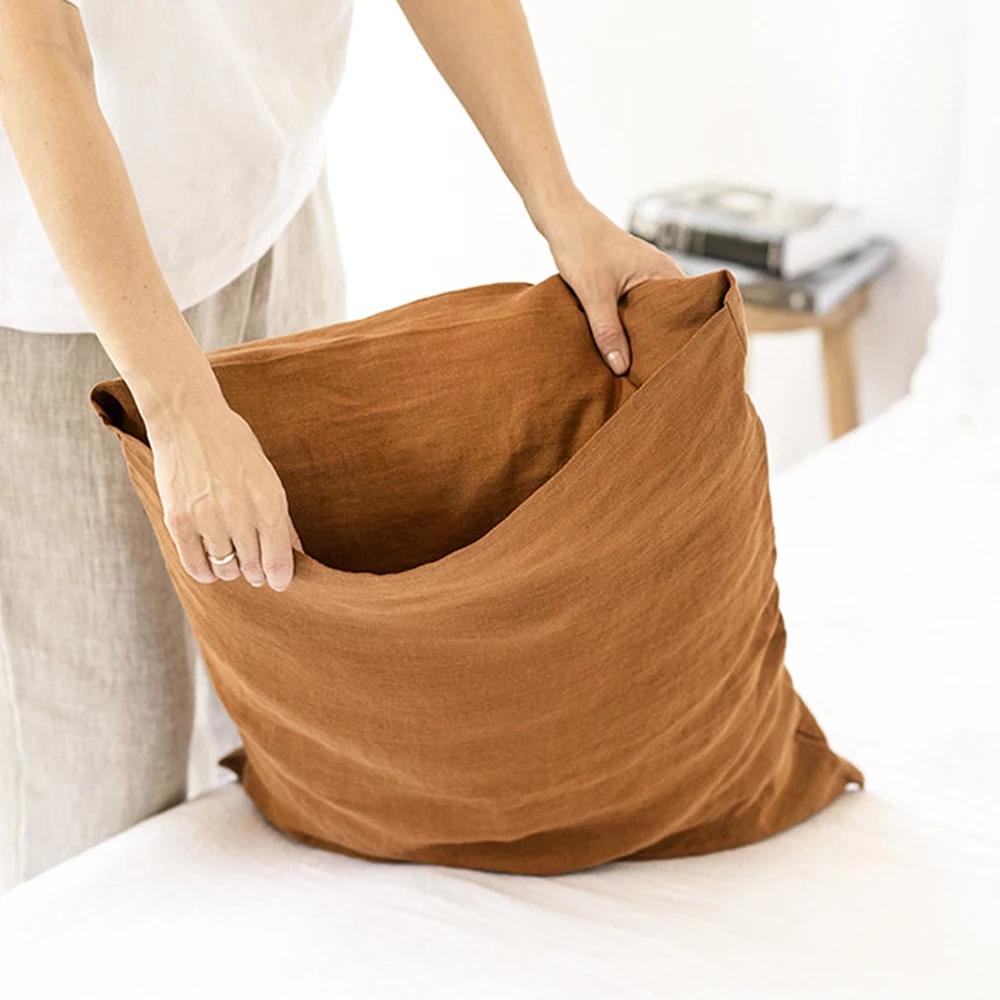 Ensemble de 2 Taies d'oreiller Douces Respirantes 100% Lin Housse de Coussin Décoratif Carré Différentes Tailles pour Lit Canapé Sofa Enveloppe