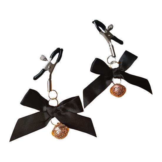 1 Pair Nipple Clamps Adjustable Non-Piercing Body Jewelry with Bowknot Bells Metal Decorative Clips for Adult Men Women Couples Bedtime Play