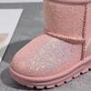 2022 Winter Pink Sequin Plus-Size Thick Cotton Children's Shoes with Non-Slip Rubber Sole