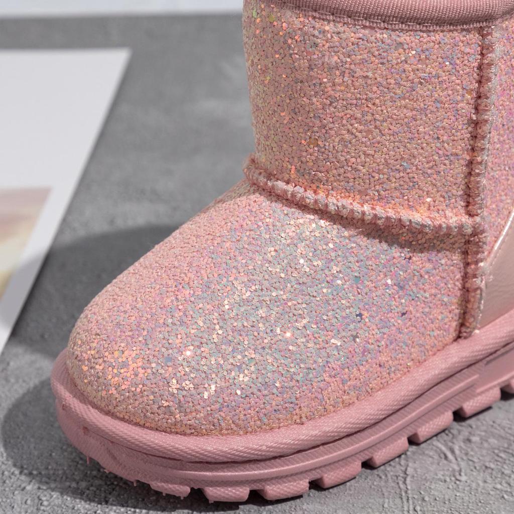 2022 Winter Pink Sequin Plus-Size Thick Cotton Children's Shoes with Non-Slip Rubber Sole