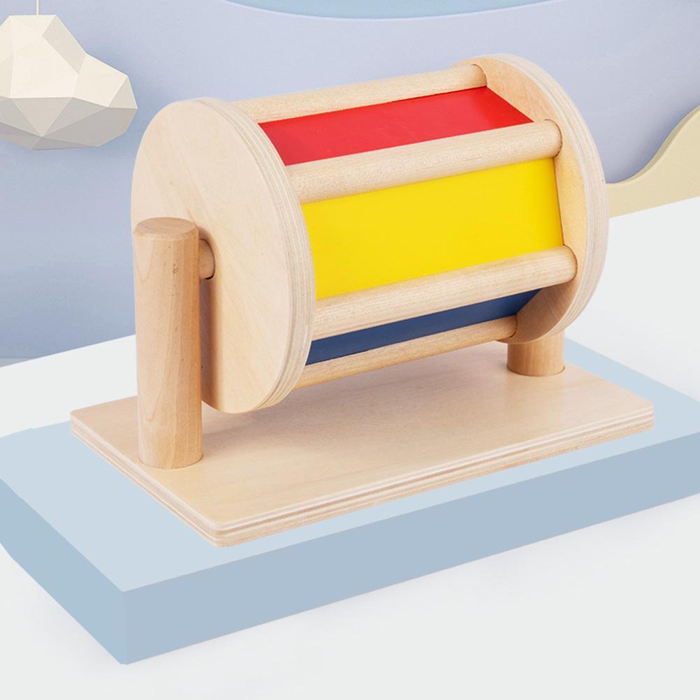 Sensory Rotating Drum Toy Wooden Textile Baby Infant Early Educational Instrument Rotating Color Cognition Toy