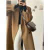 Damen Oversize Knielanger Wollmischmantel in Haferflockenfarbe Herbst Winter Leichte Schicke Oberbekleidung