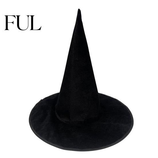 Holiday Festive Headgear Velvet Witch Hat for Halloween Costume, Pointed Wizard Cap with Wide Stage Performance Brim, Dark Fantasy Festival Headwear,