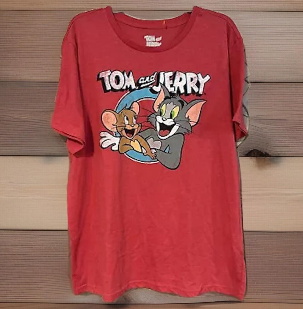 Maglietta Unisex da Uomo Tom & Jerry 2XL Rossa Classica Cartone Animato Hanna Barbera Stile Vintage