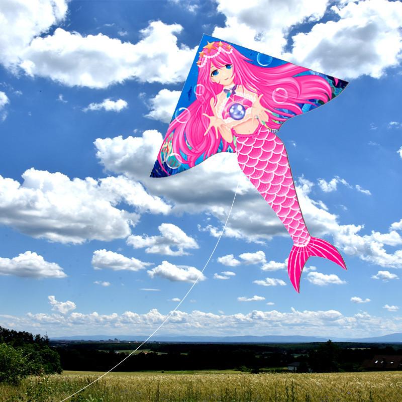 Weifang Hongyun Kite Children Cartoon Mermaid Kite New Triangle Light Breeze Flying Girl Goldfish Swallow 1.6m Mermaid [pink]