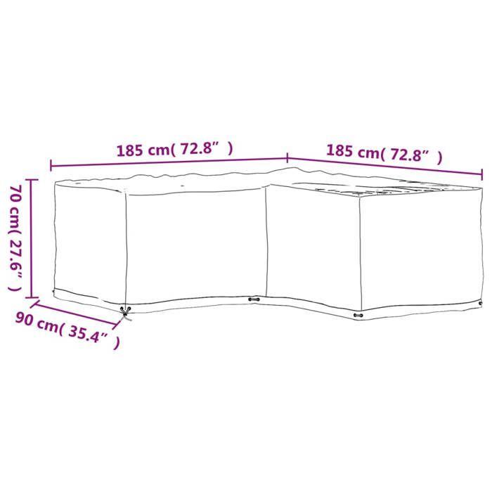VidaXL Housse de salon de jardin en forme de L 12 œillets 185x185x70cm 319313