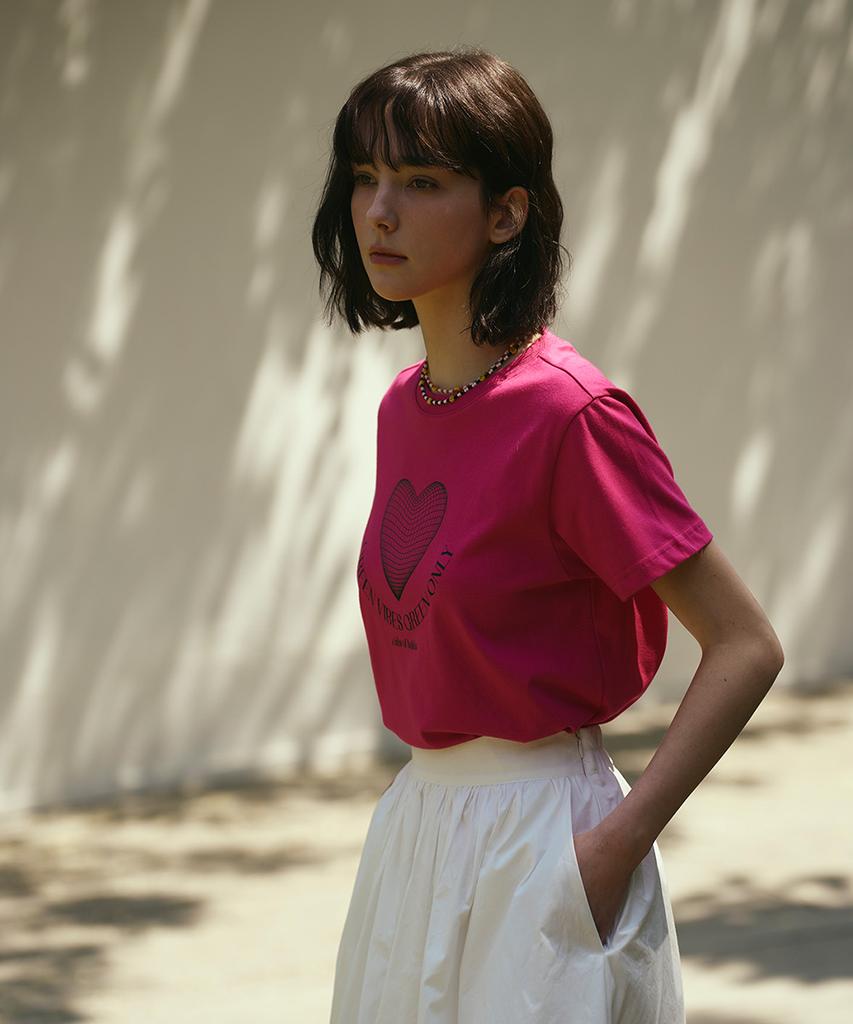 THE GREEN LAB Heart Planet 1 Graphic Short Sleeve T-Shirt [Pink]