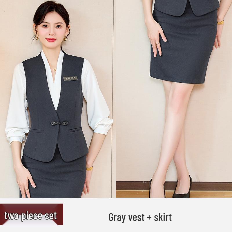 Women's Professional Waitress Vest Set - Hotel & Dental Reception Uniform