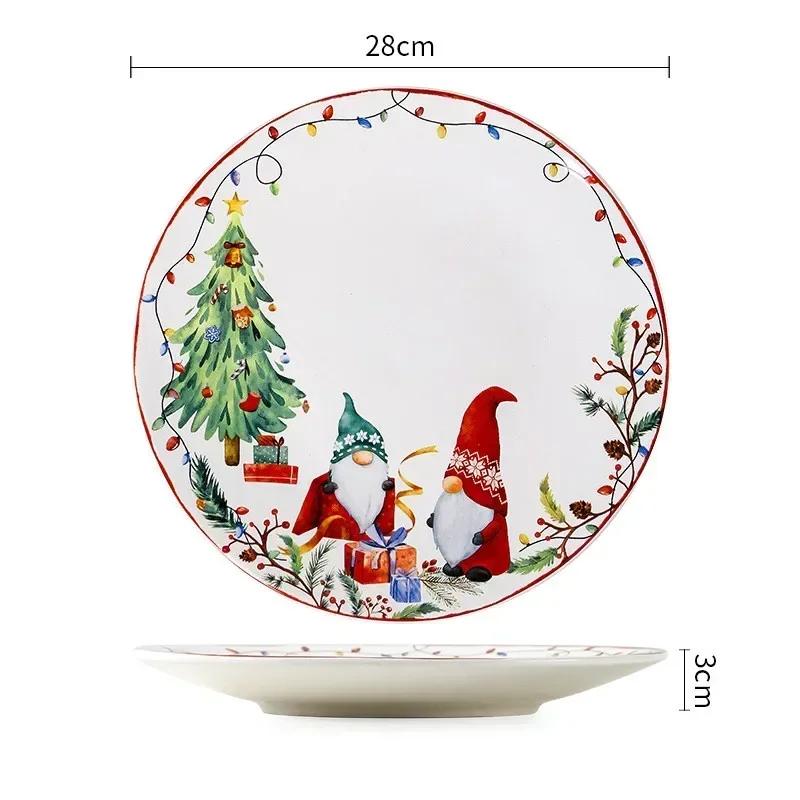 Exquisite Ceramic Plate Christmas Decoration Dinner Plate Healthy Underglaze Color Salad Plate Kitchen Tableware Accessories