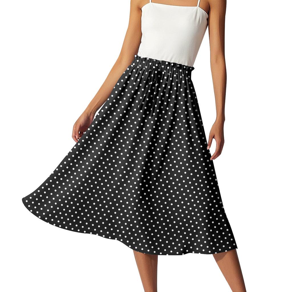 Women's Casual High Waist Drawstring A-line Skirt Printing Skirt