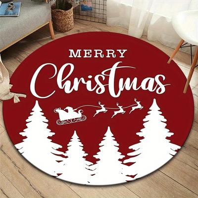 1pc Soft, Absorbent & Non-Slip Christmas Tree and Flying Santa Claus Round Rug, Perfect for Entryway, Living Room, Bedroom Decor, Machine Wa