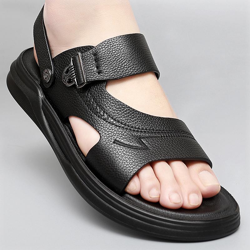 Fashion Summer Men's Cowhide Business Casual Beach Shoes Sandals New Luxury Outdoor Comfortable Breathable Non-Slip Beach Slippers Shoes