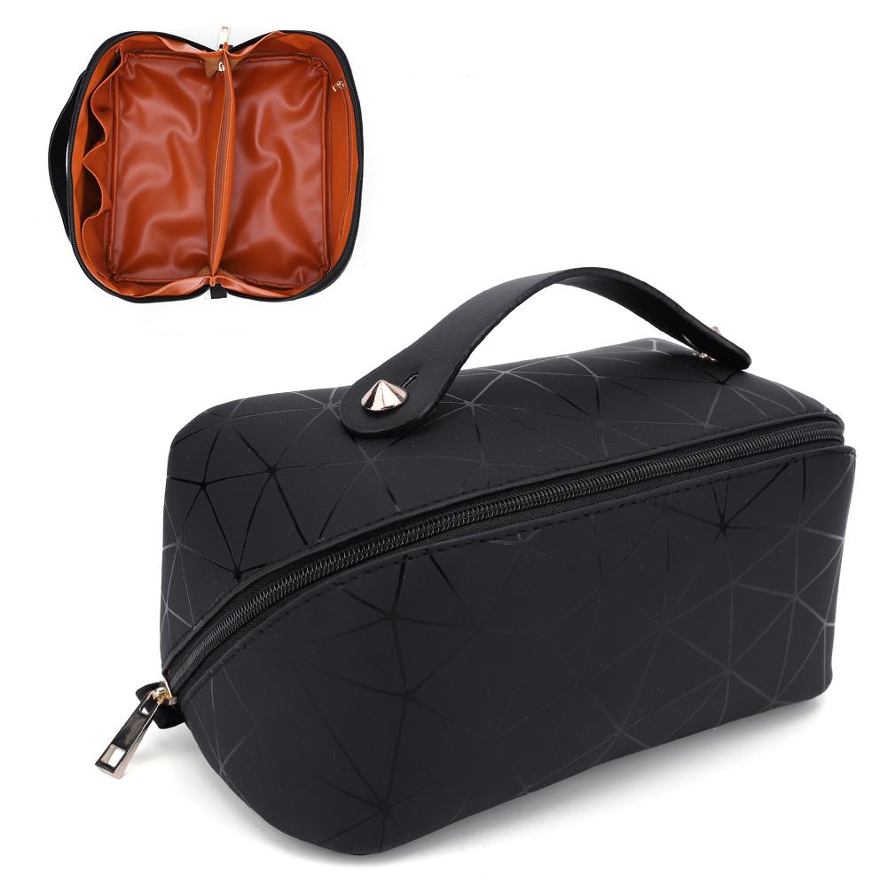 PU Cosmetic Bag Multifunctional Rhombic Lattice Large Capacity for Female Travel