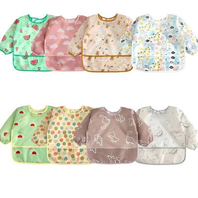 Protective Front Full Sleeve Apron Waterproof Long Sleeve Feeding Smock Cute Baby Bibs