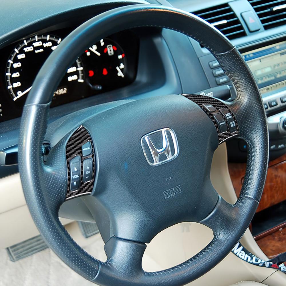 Real Carbon Fiber Steering Wheel Button Trim Fit for Honda Accord 2003-2007 Inner Decal Cover 3D Sticker Auto Accessories