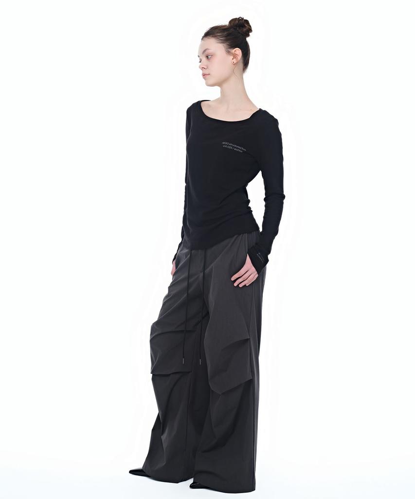 AEGO FREEDOM LAB Double Tuck Nylon Pants_Charcoal