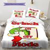 1PC Grinch Pattern Bedding Quilt Set Quilt Cover Pillowcase Home Decoration Birthday Gift (1 * Duvet Cover + 2 * Pillowcase, Without Core)