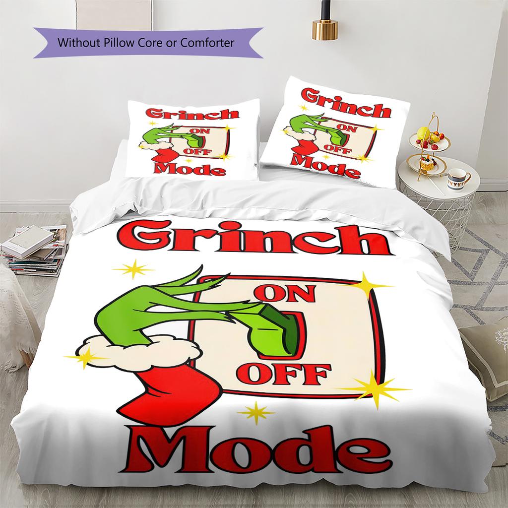 1PC Grinch Pattern Bedding Quilt Set Quilt Cover Pillowcase Home Decoration Birthday Gift (1 * Duvet Cover + 2 * Pillowcase, Without Core)