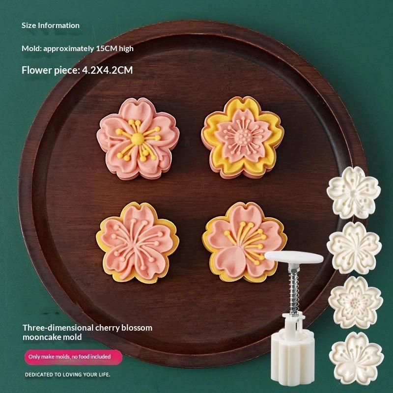 Mid Autumn Festival Round Mooncake Mold Cherry Blossom Shape Pastry Tools Diy Fondant Cake Decoration Tools Hand Press Mold