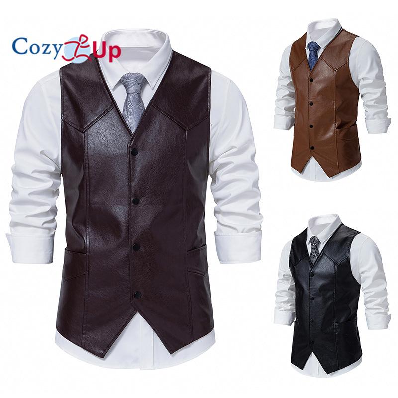 Vestă de motocicletă cu un singur piept pentru bărbați Cozy Up, vintage, cu decolteu în V