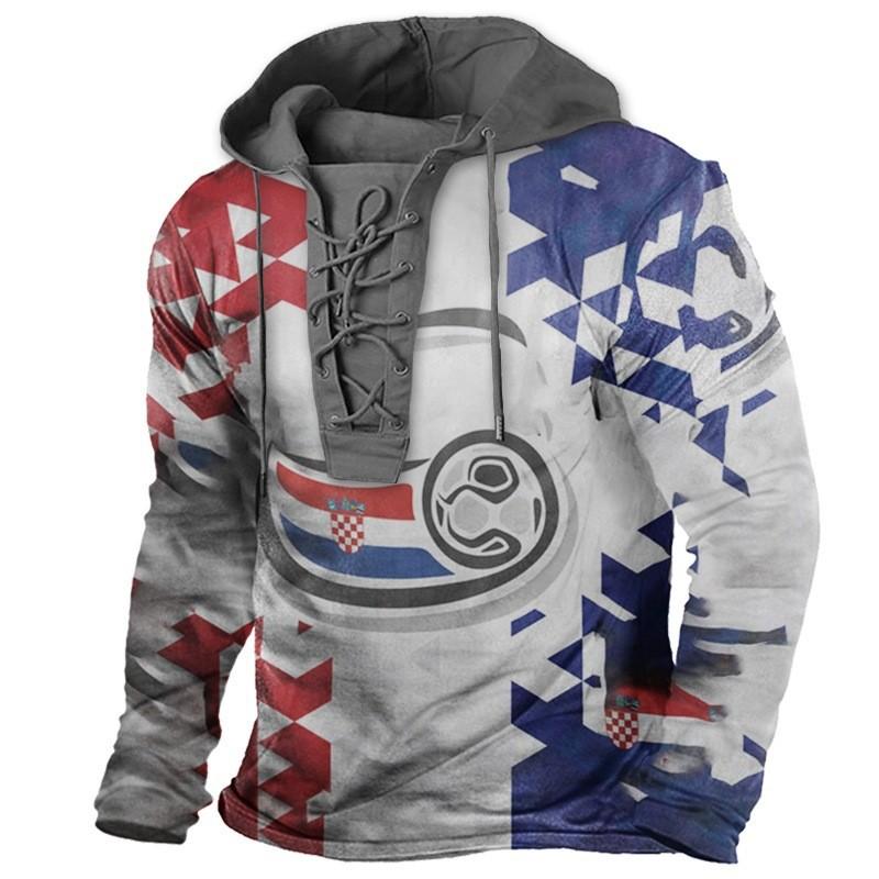 Men's Cyber Compass Graphic Hoodie Lace-Up Front Long Sleeve Pullover Sweatshirt