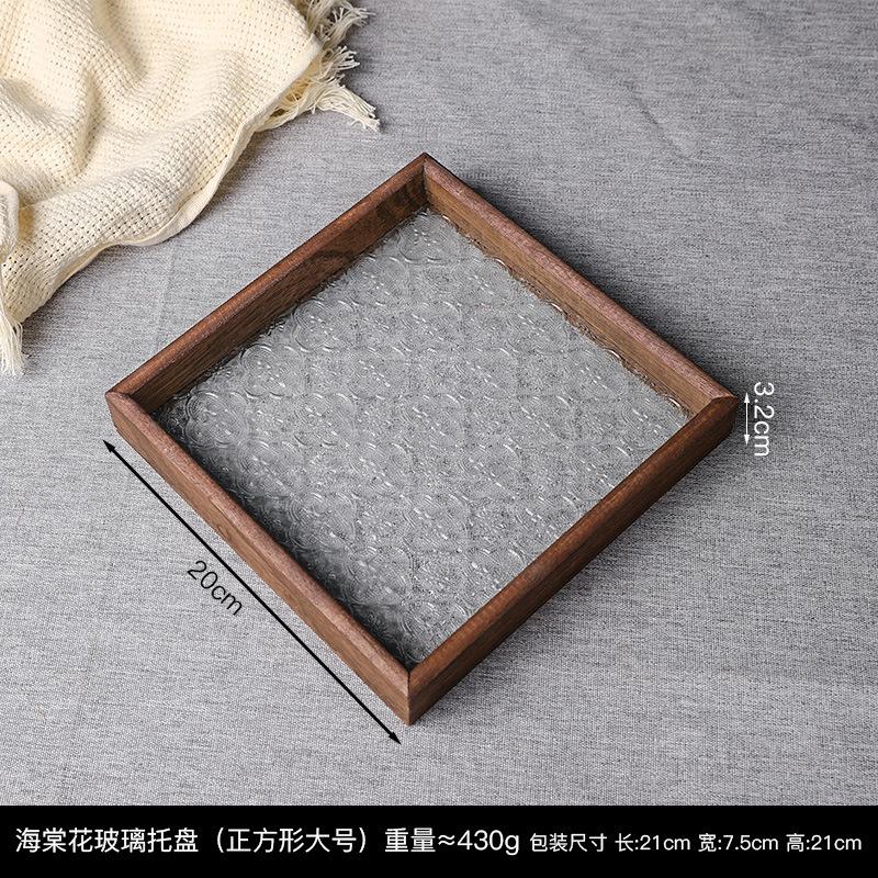 Vintage Haitang Flower Glass Tray Decoration Light Luxury Creative Home Living Room Tea Table Storage Tea Cup Fruit Plate