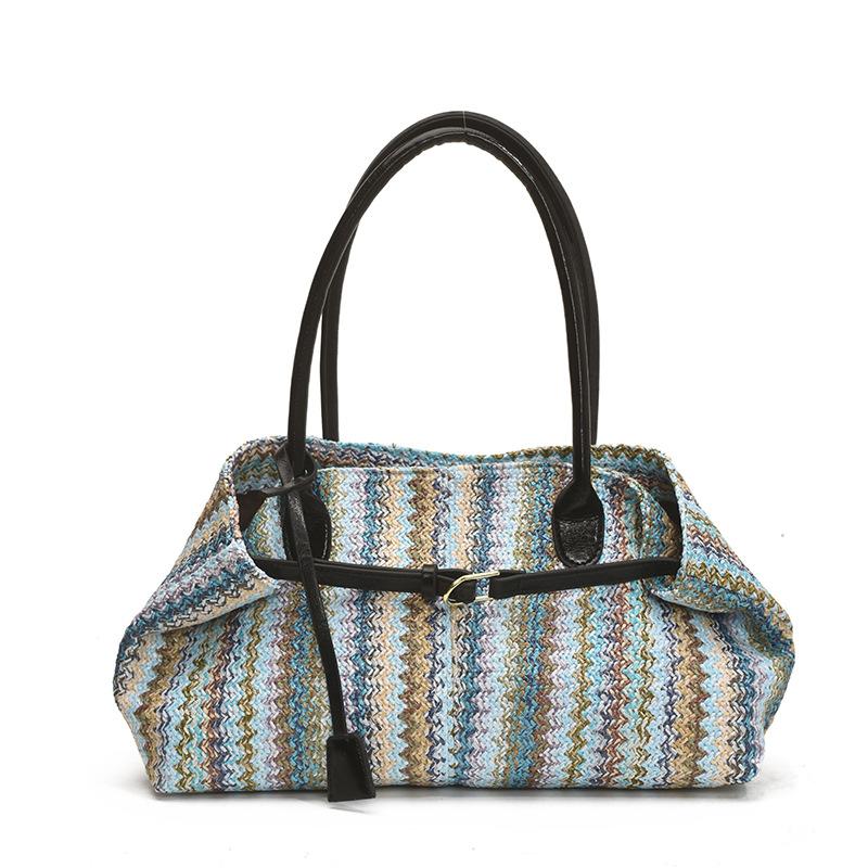Summer large-capacity rainbow woven tote bag women's new versatile commuter beach bag shoulder bag