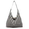 Stylish Korean Striped Large Tote Bag Versatile Retro Canvas Shoulder Bag For Daily Use
