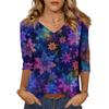 Women's Tops Three-quarter Sleeve Shirt V-neck Loose Casual Shirt Print T-shirt