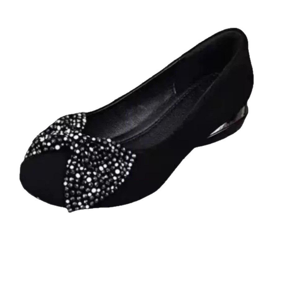 Silver bow single shoes women's autumn outer wear 2025 new round head low heel matte soft sole casual one-pedal single shoes