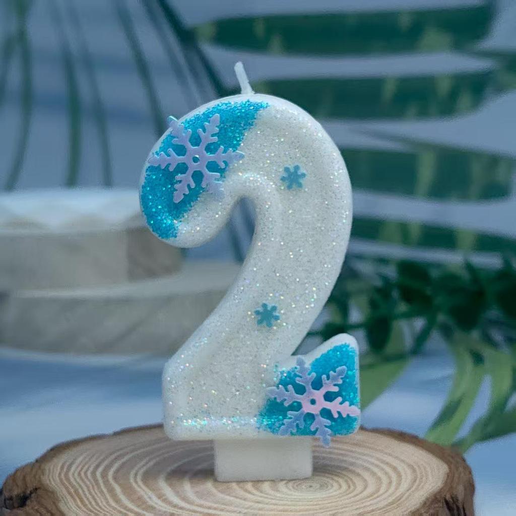Frozen Princess Themed Snowflake Number Candles for Children's First Birthday Cake Decoration
