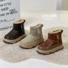 Kids Winter Warm Snow Boots Boys Girls PU Leather Thick Sole Ankle Boot Non-Slip Rubber