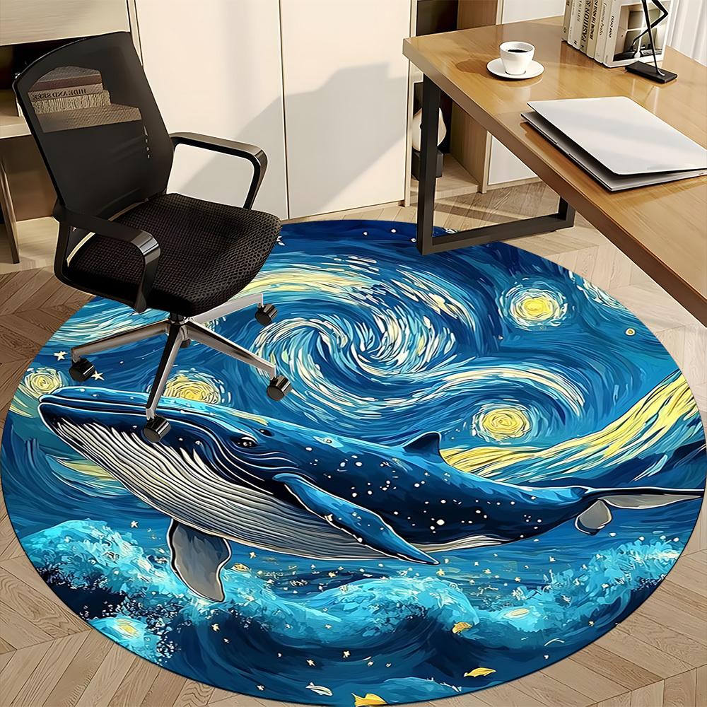 1pc Whale Ocean Office Round Area Rug, Under Office Chairs Bedroom Living Room Home Decor, Room Deco