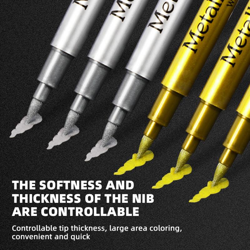 1/2/4Pcs Brush Metallic Marker Pens Set Gold Silver White Permanent Art Markers for Artist Illustration Crafts Scrapbooking Fabric