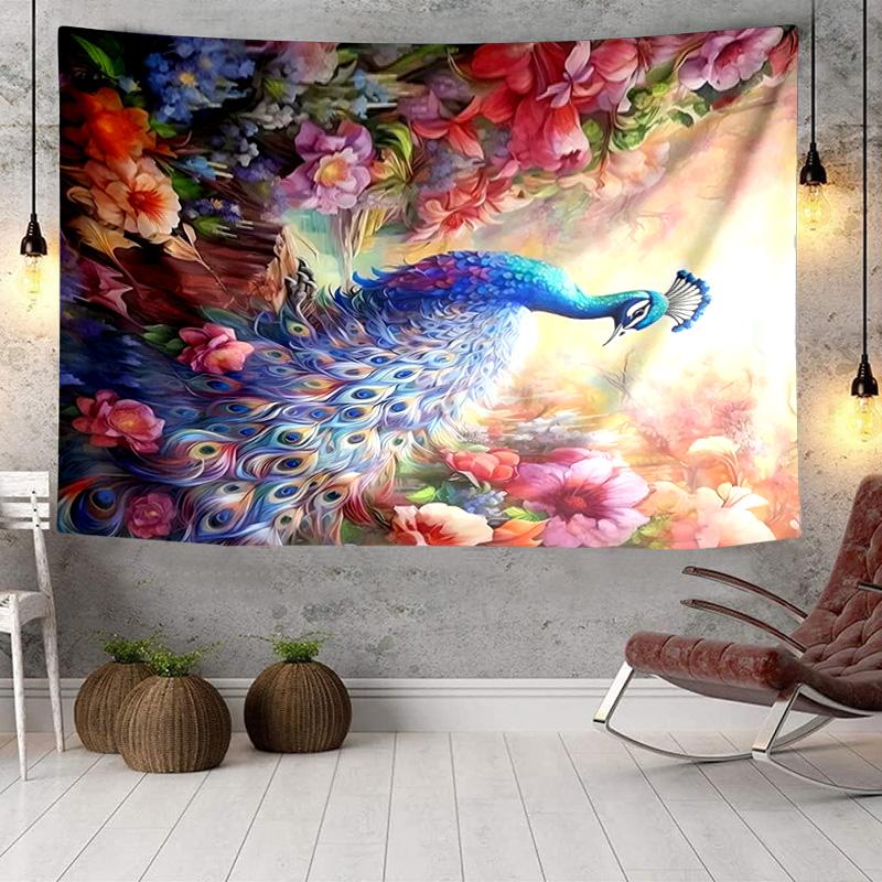 Peacock In The Rain Tapestry Room Decoration Wall Hanging for Living Room Bedroom, dormitory, Birthday and Christmas gifts