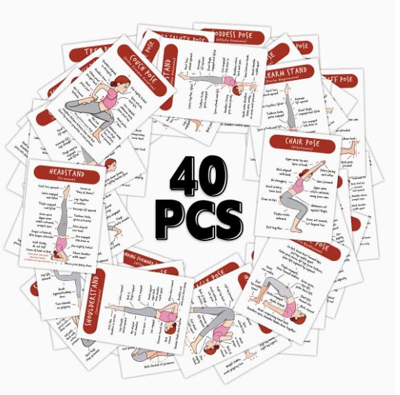 

40 шт. Карточки-руководство по позам йоги, Пошаговый подробный инструмент-инструкция для йоги, Для студий йоги, Домашних тренировок, Подарочные карточки для женщин