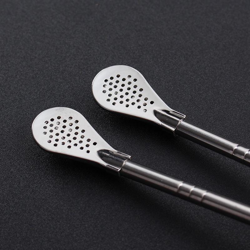 304 Stainless Steel Straw Spoon Mixing Spoon Detachable Cleaning Straw Drinking Tube Juice Milk Tea Filtering Straw