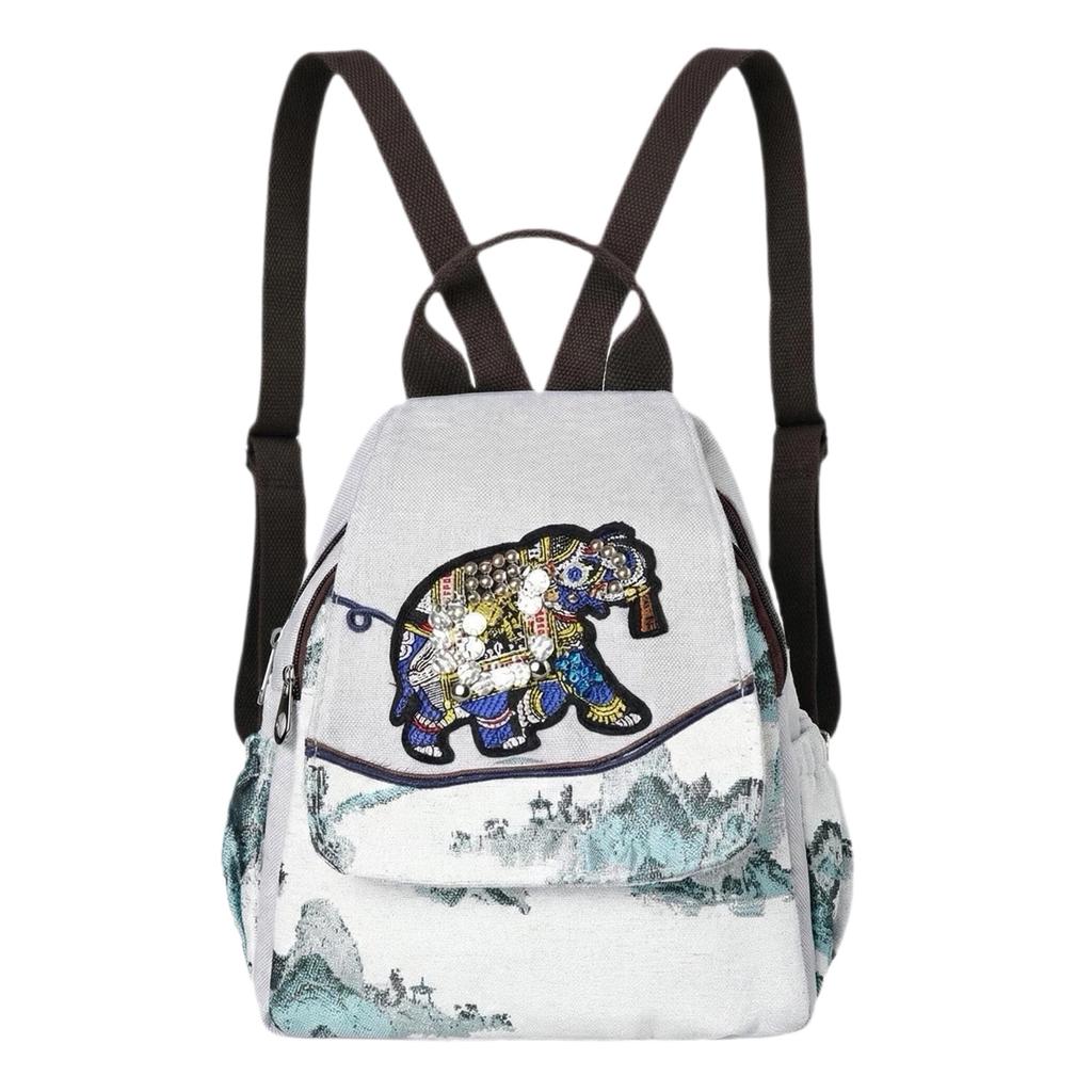 National Style Embroidered Double Shoulder Bag - Vintage and Artistic Women's Backpack for Light Travel and Carrying Books