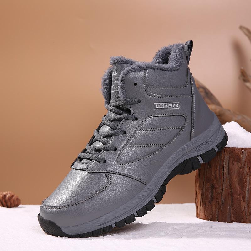 

2024 зимние нескользящие теплые плюшевые ботиночки на шнуровке нескользящие походные походные кроссовки для походов повседневные кроссовки для пар CN 36 серый