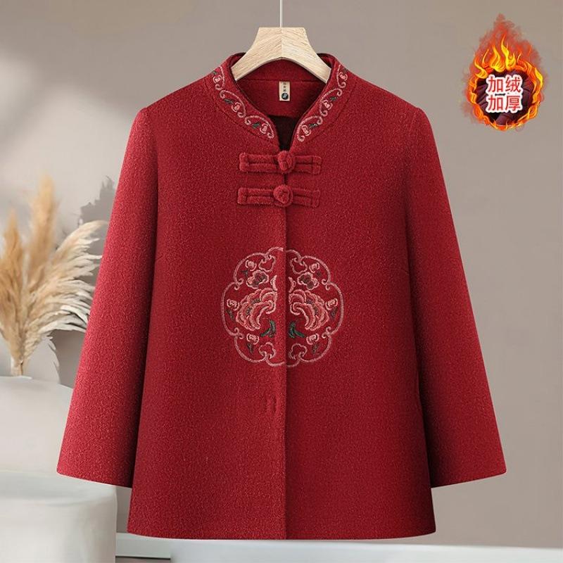 Grandma Winter Embroidered Coat Piled and Thickened Old Mother Female Coat Old Lady 0 Elderly Clothes