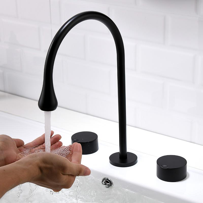 Widespread Basin Faucet Bathroom Hot and Cold Total Brass Water Mixer Tap Brush Gray Black Basin Water Sink Mixer crane