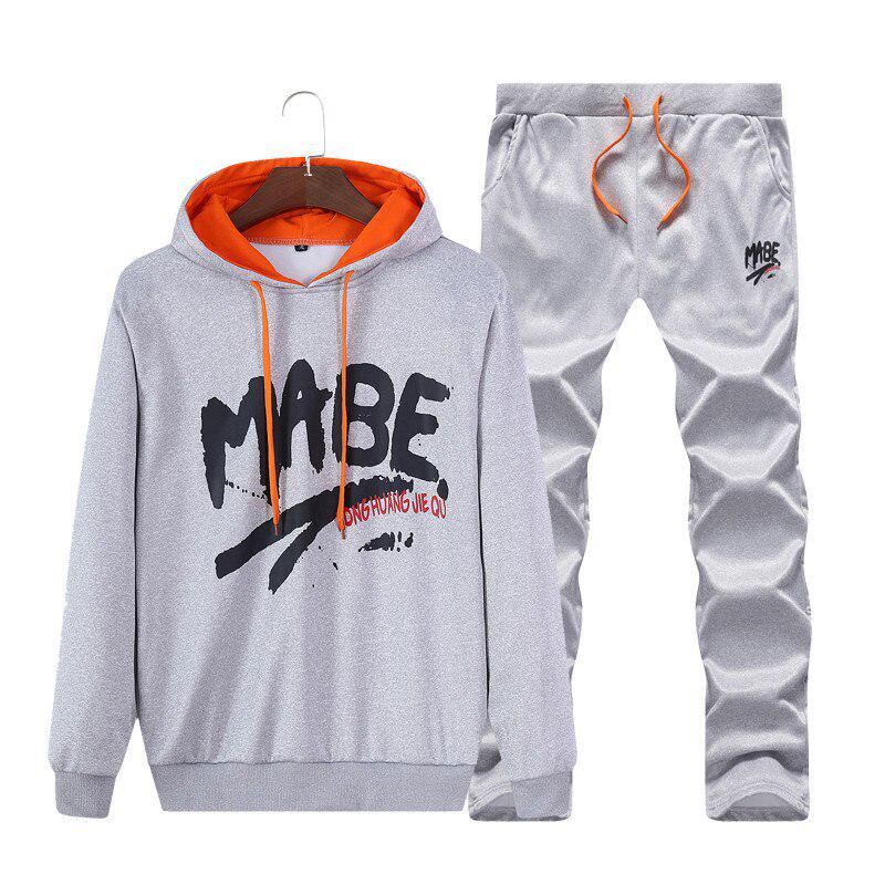 

Осенний мужской комплект из двух частей с капюшоном + брюки спортивный костюм мужской модный спортивный костюм письмо XXXXL серый