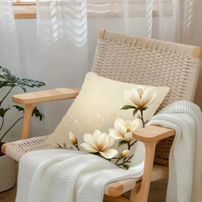 Vikama Zweiseitige Magnolienblumen-Kissenhülle Elegante Heimdekoration Kissenbezug Maschinenwaschbar Für Frühling Und Sommer