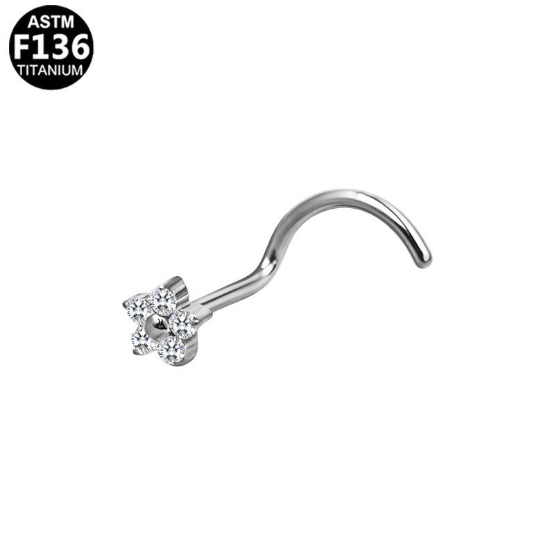 

Floral Zirconia Nose Stud: F136 Titanium Alloy S-bar Piercing Jewelry